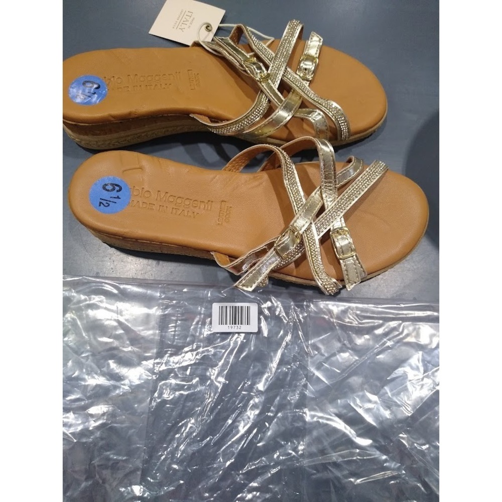 Fabio Maggenti Gold Strappy Espadrille Sandal Made in Italy Leather